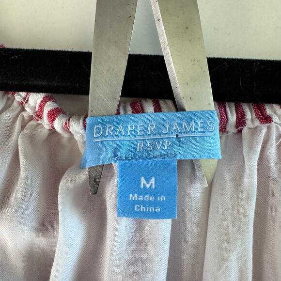 DRAPER JAMES Dress Medium Striped Off Shoulder Tiered Prairie Maxi Puff Sleeve - Picture 11 of 14